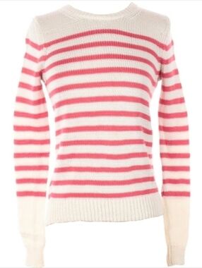 Theory Pink Ivory Stripes Pullover Sweater Cotton Striped Crewneck Designer Sz S